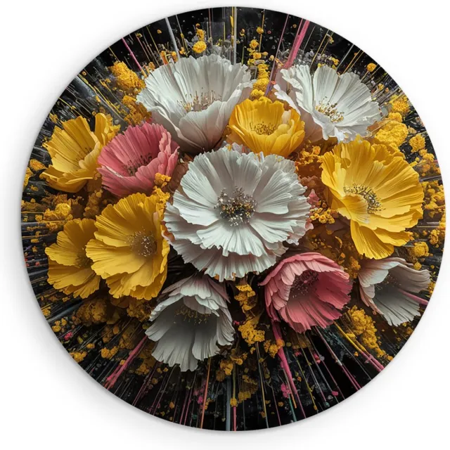 Saammp Muurcirkel Hout - Bloemenexplosie Kleurrijk - Abstract - Modern - Ø 50 - Wandcirkel - Wanddecoratie Cirkel - Muurdecoratie Woonkamer - Kantoor Decoratie
