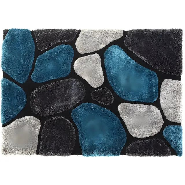 Vente-unique Hoogpolig shaggy vloerkleed - Turquoise en grijs - 140 x 200 cm - PIETRA