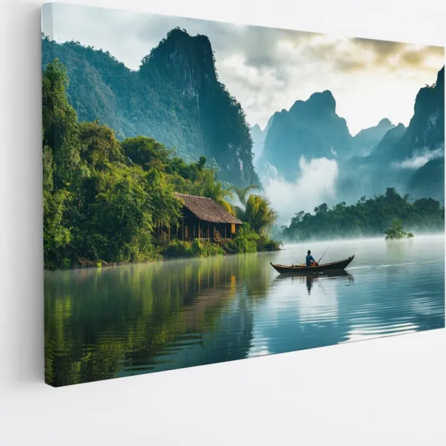 Saammp Canvas Schilderij - Natuur - Bos met mist - Herst - landschappen - 30x20 - Foto op canvas - Wanddecoratie - Muurdecoratie Woonkamer - Slaapkamer decoratie - Canvas Print Multicolor