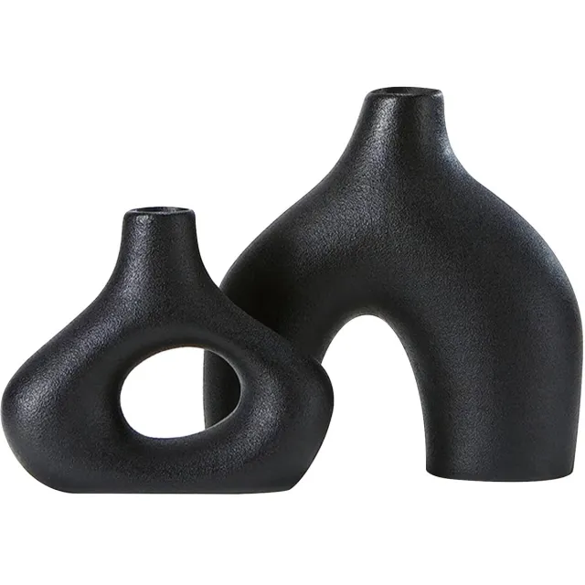 Imperatoris Keramische Vaas Set – Decoratieve Vazen voor Interieur en Woondecoratie – 2 stuks zwart