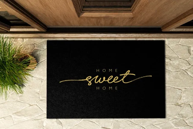 Coloray Buiten Deurmat - Zwart Deurmat Voor Buiten - Het opschrift 'Home Sweet Home' Waterdichte Deurmat - Stijlvolle Entree Decoratie - Winter Deurmat Buiten - Weerbestendige Deurmat Met Print - 90x60 cm Zwart - Het opschrift 'Home Sweet Home'