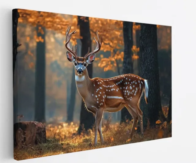 Saammp Canvas Schilderij - Hert tussen de bomen - Natuur - Dieren - 60x40 - Foto op canvas - Wanddecoratie - Muurdecoratie Woonkamer - Slaapkamer decoratie - Canvas Print Multicolor