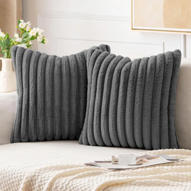COVREO Sierkussenhoes 30 x 50 cm grijs velvet, 2-pack met rits voor binnen