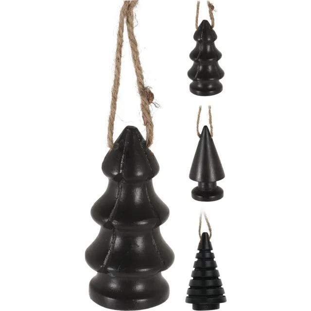 Home & Styling Kerstboom hangdeco mangohout 9cm zwart