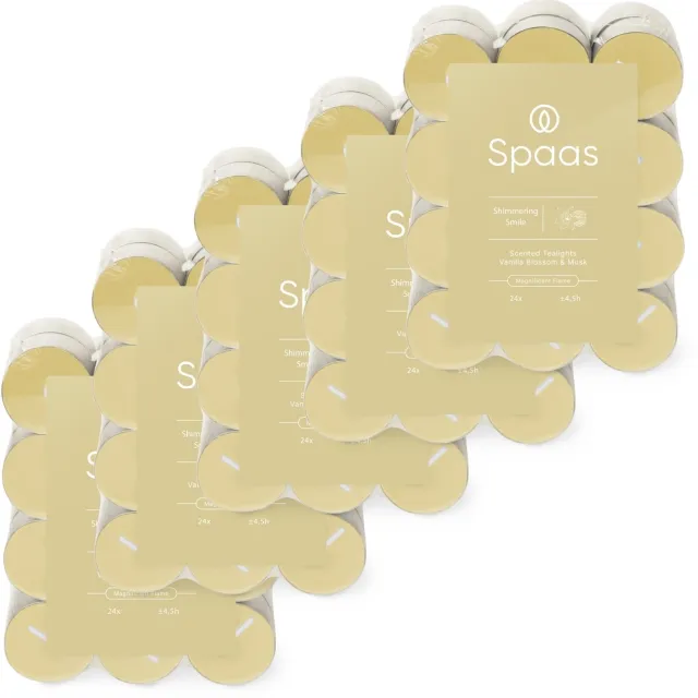 Spaas Geurtheelichtjes - 120 kaarsen - Vanille en Muskus - circa 4,5u - Shimmering Smile Beige