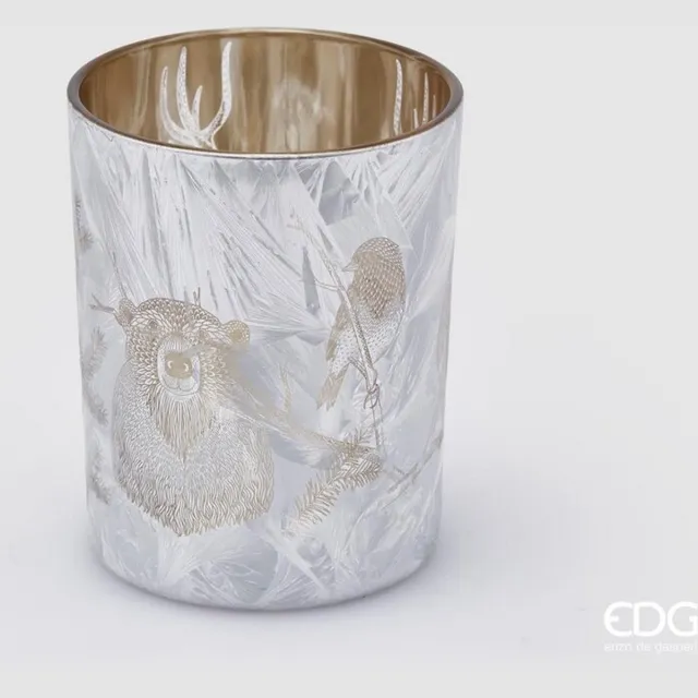 EDG - Enzo De Gasperi kerst theelichthouder zilver thema bos H12,5