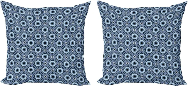 ABAKUHAUS Blauw-witte kussenhoezenset (2 stuks), bloemencirkels, 50 cm, leisteenblauw, zwart, wit Leisteenblauw Zwart Wit