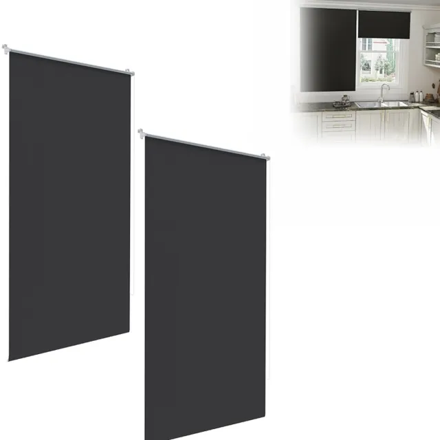 Aufun Verduisterend Rolgordijn - 2 Stuks - 120 X 210cm - Zwart - Zijdelings Bedienbaar Rolgordijn - Raamgordijn Met Klembevestiging - Thermisch Rolgordijn Zwart, 120 X 210cm
