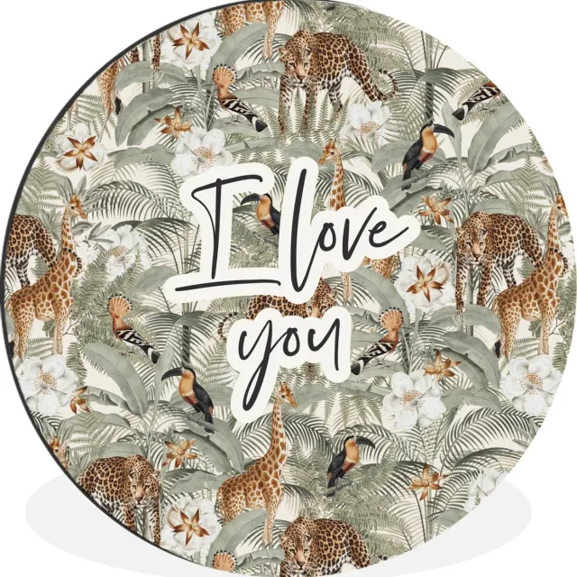 WallCircle Wandcirkel - Muurcirkel - I love you - Quotes - Spreuken - Liefde - Koppel - Aluminium - Dibond - 90x90 cm - Binnen en Buiten Multicolor
