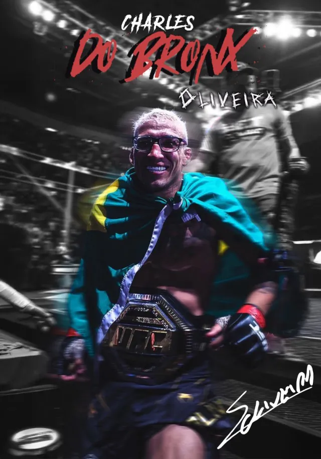 Charles Oliveira Poster Ingelijst – 23x33cm met Zwarte Lijst – Do Bronx Kampioen – MMA Wanddecoratie - Fighter