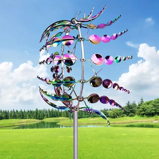 OUTARO Veelkleurig kleuren magische 3D windmolen 32cm | 360° draaiende metalen windvanger | Sierlijke sculptuur als decoratie voor tuin en terras