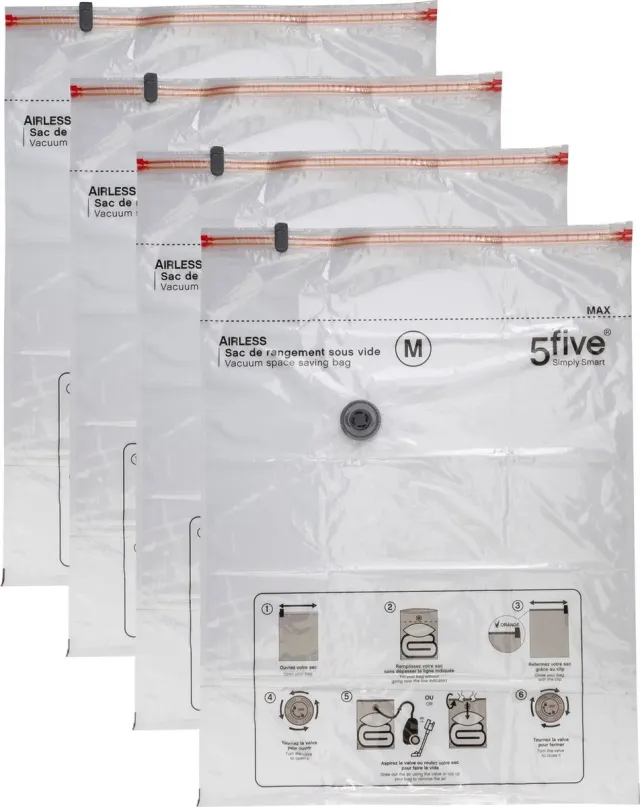 5Five® 5Five Vacuumzakken voor kleding/textiel - Vacuum opbergzakken - 4x stuks - transparant - 60 x 80 cm - Ook voor kussens en dekens