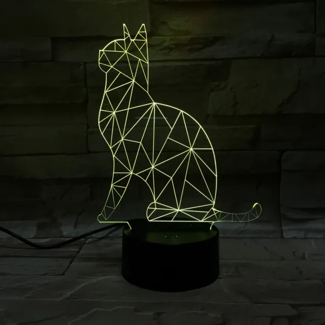 MC Living 3D Led Lamp Met Gravering - RGB 7 Kleuren - Kat