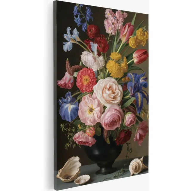 Saammp Canvas Schilderij - Stilleven - Bloemen in vaas - Natuur - Bloemen - 20x30 - Foto op canvas - Wanddecoratie - Muurdecoratie Woonkamer - Kantoor Decoratie Multicolor