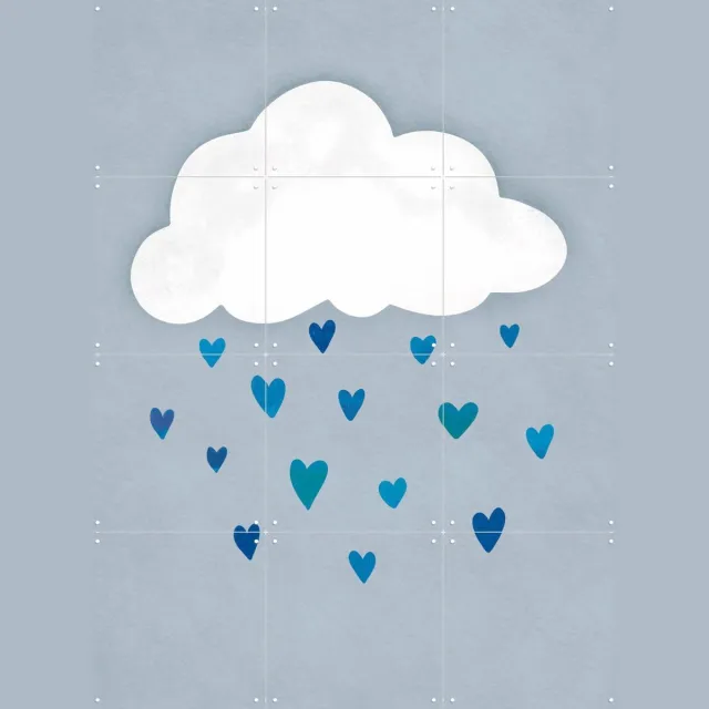 IXXI Hearts From The Sky, EMELIEmaria & Various - 60 x 80 cm - Grote wanddecoratie en posters - Abstract, Collage, Minimalisme, Fantasierijk, Modern Blauw