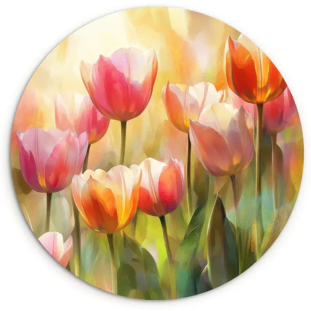 WallCircle Wandcirkel 140x140 cm - Muurcirkel Tulpen - Sprookjesachtig - Kleurrijk - Muurdecoratie woonkamer - Wanddecoratie slaapkamer - Kamer decoratie accessoires - Ronde schilderijen Tulpen - Kleurrijk