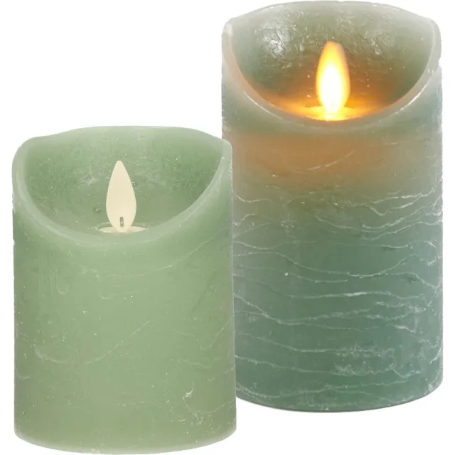 Anna's Collection LED kaarsen/stompkaarsen - set 2x - jade groen - H10 en H12,5 cm - bewegende vlam