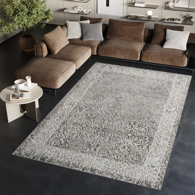 Tapiso Ares Vloerkleed Grijs Licht Laagpolig Woonkamer Frame Oriental Tapijt Maat- 160x220 Lichtgrijs 2