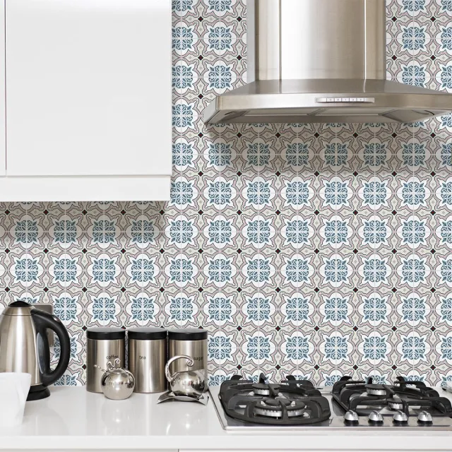 Ambiance Sticker Zelfklevende tegelmuurstickers voor keuken en badkamer - 9 cementtegelstickers, Azulejos Amadis-stijl - 9 stickers, 15x15 cm Multi color