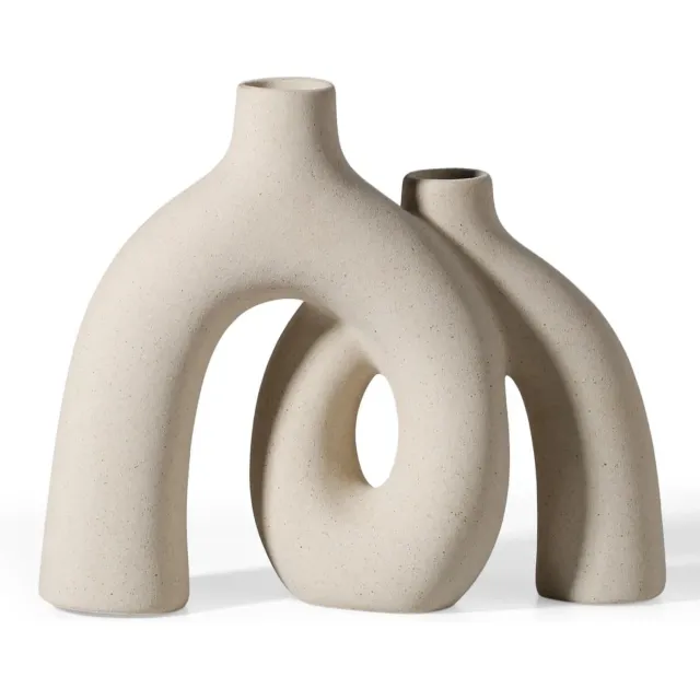 Famanu Set van 1 keramische vaas - Scandinavisch boho-Japandi stijl - beige - decoratieve vaas voor woondecoratie rood