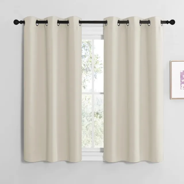 Unyqoos Set van 2 lichtbeige thermische gordijnen met ringen voor de woonkamer