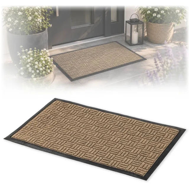 KADAX Deurmat, Entreemat van robuust polyester met rubberen zijde, resistente vuilvangmat in 6 verschillende patronen naar keuze, deurmat, rechthoekig, 75 x 45 cm, bruin Zwart