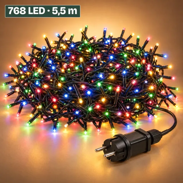 Levano Kerstverlichting 768 LED 5,5 m Multicolor - Kerstboomverlichting - Clusterverlichting voor Binnen en Buiten - Lichtsnoer Buiten - Kerstlampjes Gekleurd - LED Verlichting - Lichtslinger - Buitenverlichting Kerst - Sfeerverlichting - IP44