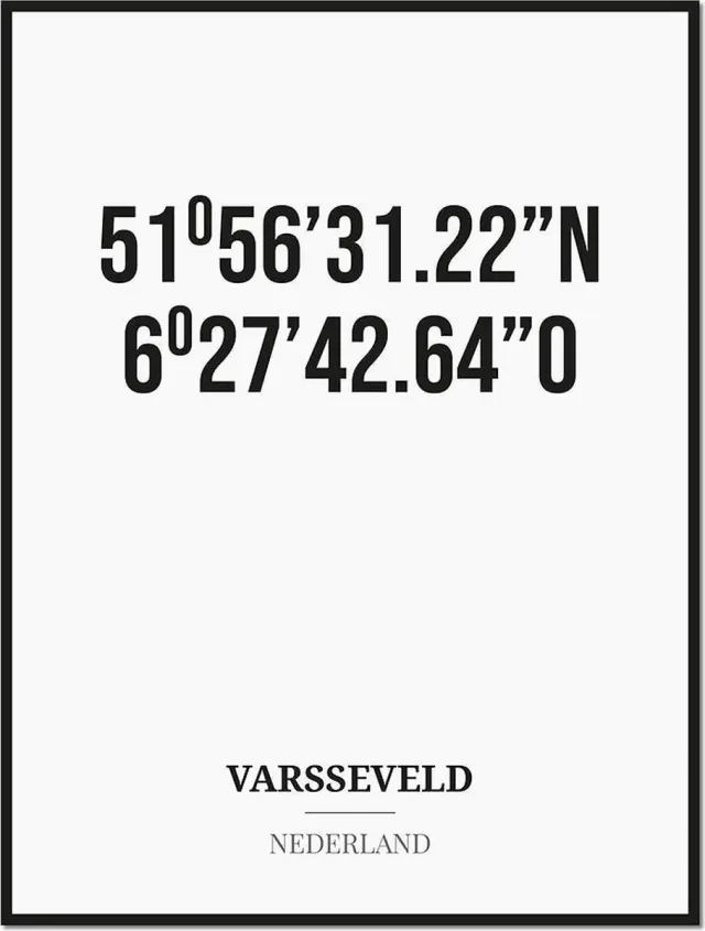 Studio216 Poster/kaart VARSSEVELD met coördinaten zwart, wit