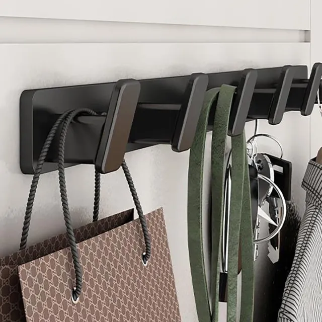 Famanu Wandkapstok met 5 haken, muur gemonteerd, 40 cm breed Zwart