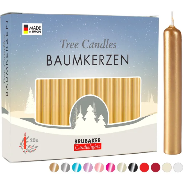 Brubaker 20 Stuks - Boomkaarsen - Goud - Kerstkaarsen - Piramidekaarsen - Kerstboomkaarsen - 95/12.5 mm – Kaarsen - Kaarsjes 20 st. Goud