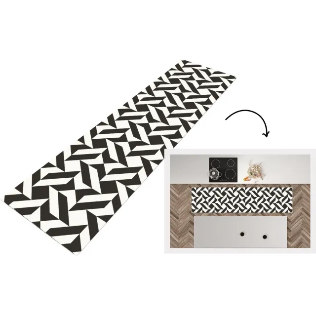 KitchenYeah Keukenloper - Loper keuken - Zwart - Wit - Geometrische vormen - Patronen - Keukenloper vinyl, foto 7