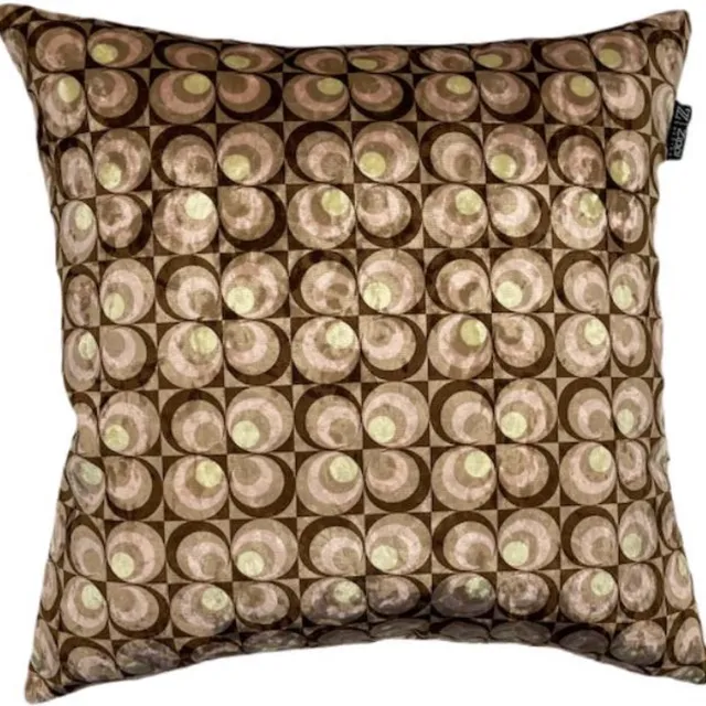 Zippi Design '70 Art Brownie Sierkussen 45 x 45 cm kleur bruin beige roze geel velvet- ACTIE nu inclusief veren vulling!