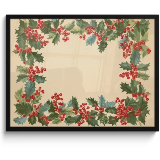 FrameYourWall Poster in lijst - Fotolijst 70x50 cm - Posters - Hulstrand - Bessen - Beige - Posterlijst zwart - Decoratie - Wanddecoratie woonkamer - Muurdecoratie slaapkamer - Kerstversiering - Kerstdecoratie voor binnen - Kerstmis