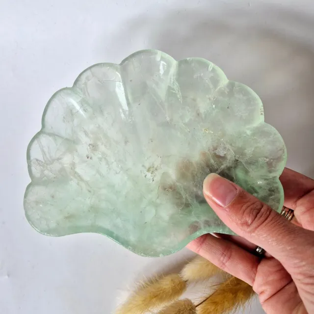 Moonlight Gemstones Edelsteen Carving Schaal Schelpvorm Groene Fluoriet #12 - Uniek Cadeau Meerkleurig