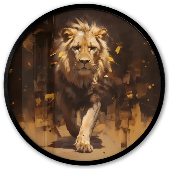 FrameYourWall Poster in lijst Rond - Fotolijst 40x40 cm - Posters - Leeuw - Geschilderd - Abstract - Goud - Ronde posterlijst zwart - Decoratie - Wanddecoratie woonkamer - Muurdecoratie slaapkamer