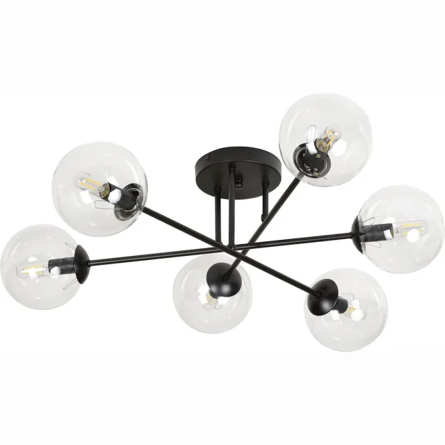 Emibig Kangasala ronde toffe 6L plafondlamp zwart met transparant glas bollen E14 - Perfecte verlichting voor elke ruimte Zwartachtig