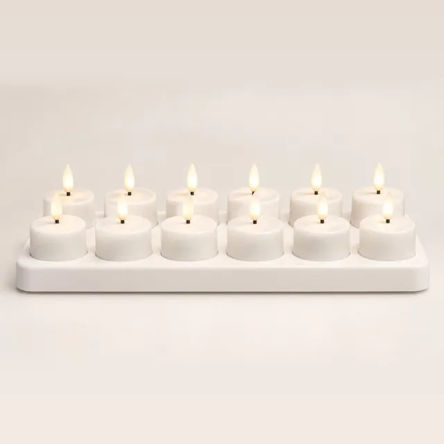 Barmel Originele Oplaadbare Waxinelichtjes – Set van 12 – Met Afstandsbediening & Timer – Inclusief Oplaadstation – LED Waxinelichtjes – Oplaadbare Theelichtjes – Realistische Flikkerende Vlam – LED Kaarsen - Nep Kaarsen Warm Wit