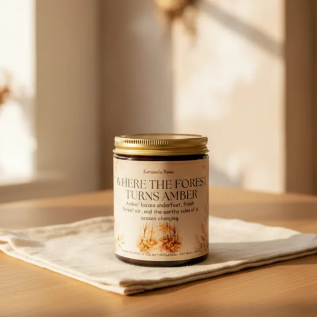 Karamela Kaarsen Karamela Home Where the Forest Turns Amber - Geurkaars - Hout & Cashmere - 180 g wit