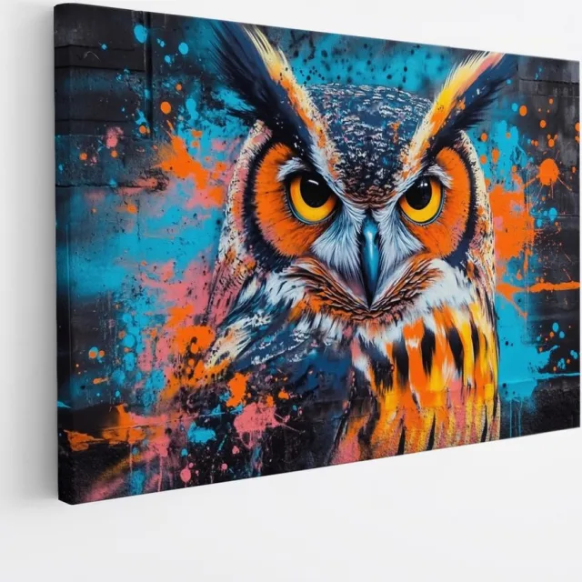 Saammp Canvas Schilderij - Kleurrijke Uil - Abstract - Dieren - 30x20 - Foto op canvas - Wanddecoratie - muurdecoratie Woonkamer - Slaapkamer decoratie - Canvas Print Multicolor