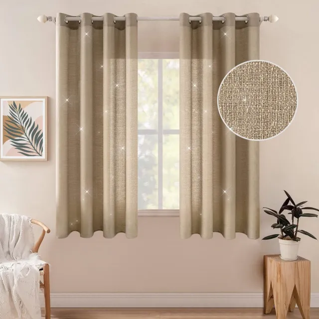 Ibenzoa Gordijnen Set van 2 met Transparant Kleurverloop en Inslagringen voor Diverse Ruimtes 140 x 175 cm Goudbruin
