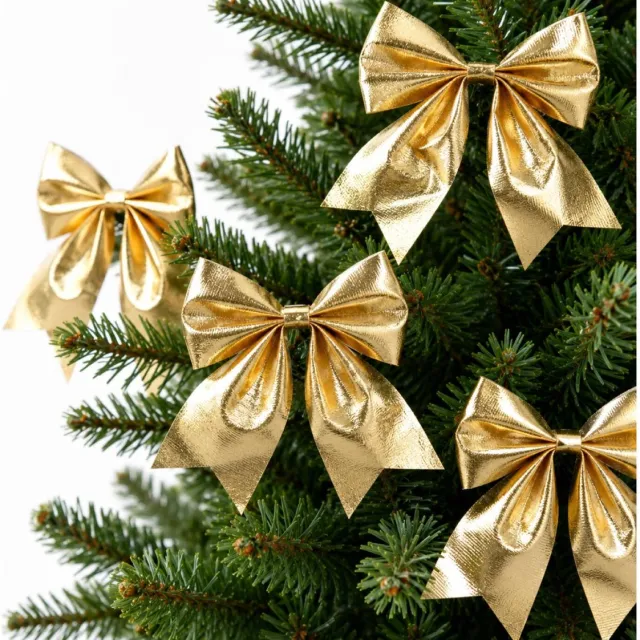 Decoris Kerst strik - 6x - goud - 20 x 24 cm - polyester - kerststrik - kerstboomversiering - kersthanger - kerstversiering Goudkleurig