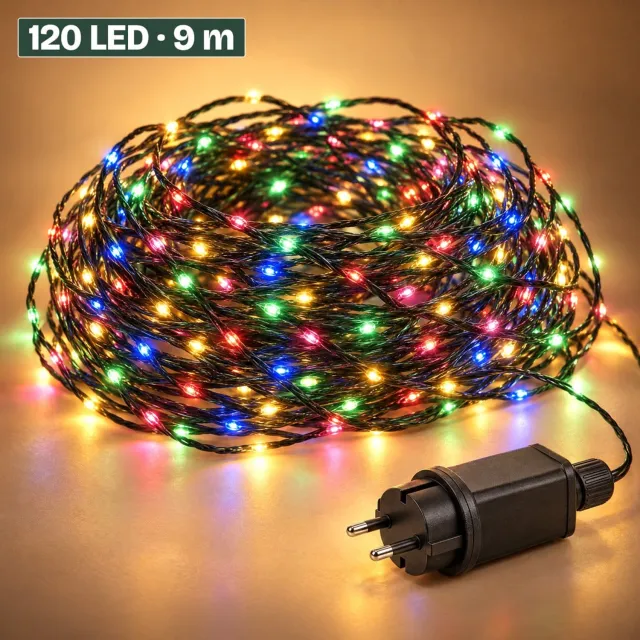 Levano Kerstboomverlichting 120 LED 9 m - Kerstverlichting voor Binnen en Buiten - Kerstversiering - Lichtsnoer - LED Verlichting - Kerstlampjes Gekleurd - Lichtslinger - Kerstlichtjes - Draadverlichting - Kerstdecoratie voor Binnen