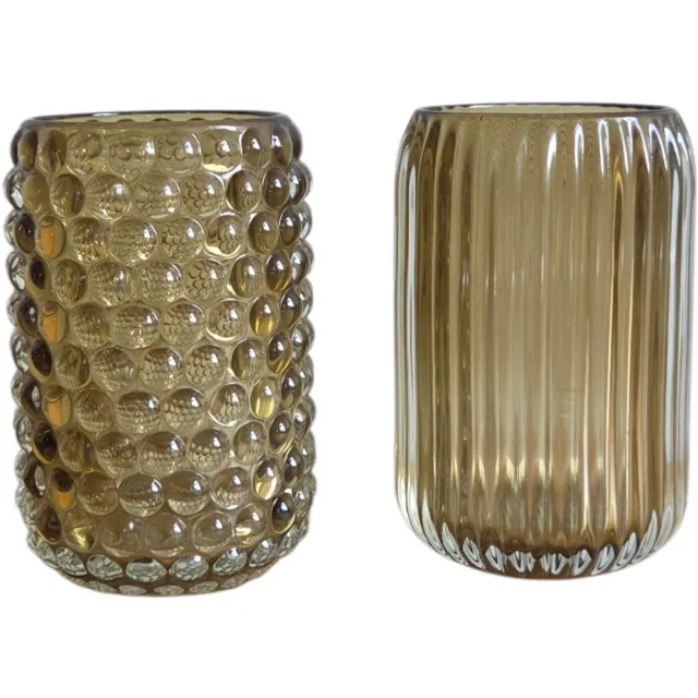 DK design Daan Kromhout - Waxinelichthouders - Set van 2 - Stevig Glas - Bruin Groen - 9x13cm