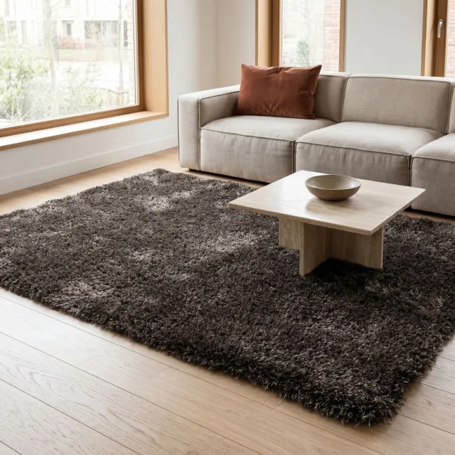 DÉJA Living Vloerkleed 240x340cm - Hoogpolig Donkerbruin Stof - Lavar Mix