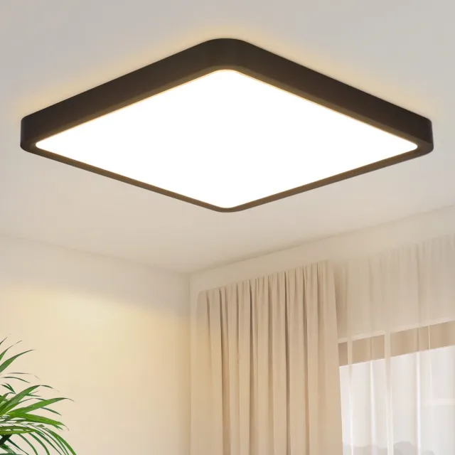 NETTLIFE Plafondlamp LED - 23cm - vierkant - Zwart - 3000 K Warm wit Licht - Modern Plafondverlichting - Plafondlamp plat - voor Slaapkamer | Woonkamer | Keuken- 18W