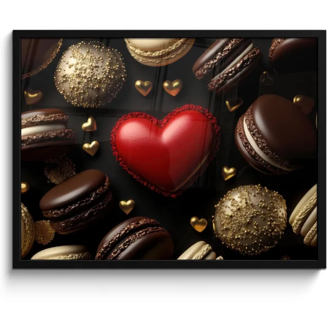 FrameYourWall Poster in lijst - Fotolijst 70x50 cm - Posters - Macarons - Rood - Hart - Posterlijst zwart - Decoratie - Wanddecoratie woonkamer - Muurdecoratie slaapkamer