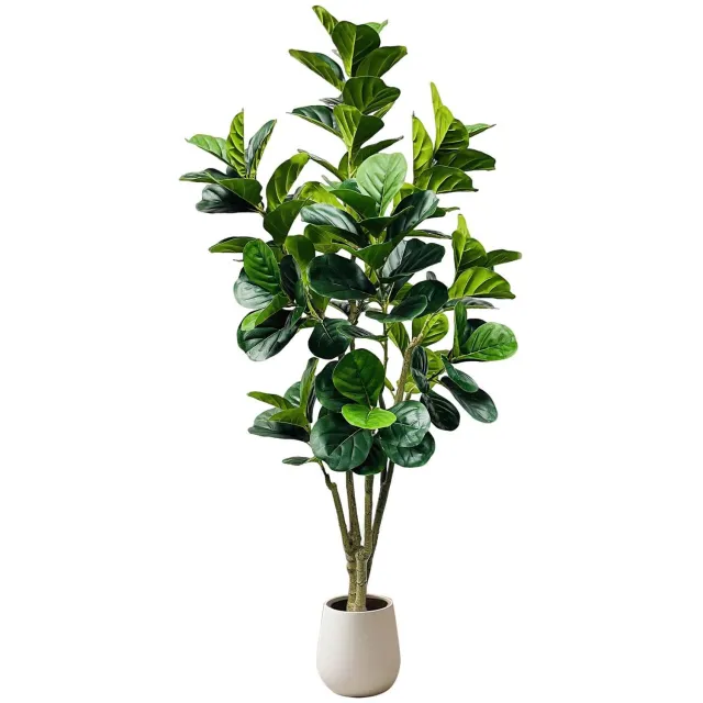 Danky Kunstplant Vioolbladplant Ficus 180 cm - Met Witte Pot - Buigbare Takken - Levensechte Kunstboom voor Binnen