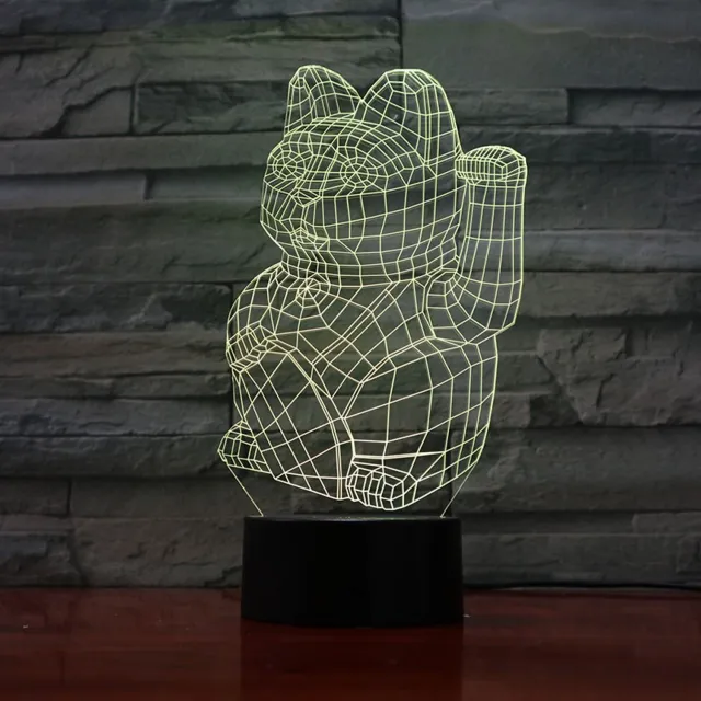 MC Living 3D Led Lamp Met Gravering - RGB 7 Kleuren - Chinese Kat