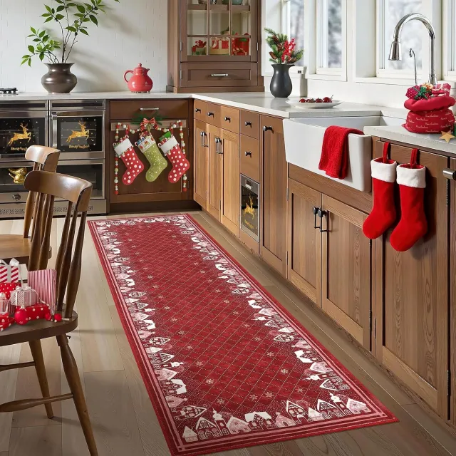 Danky Rond Kerstkleed 120 x 120 cm Rood - Machinewasbaar Vloerkleed Kerst met Sterrenhemel Print en Antislip Onderkant