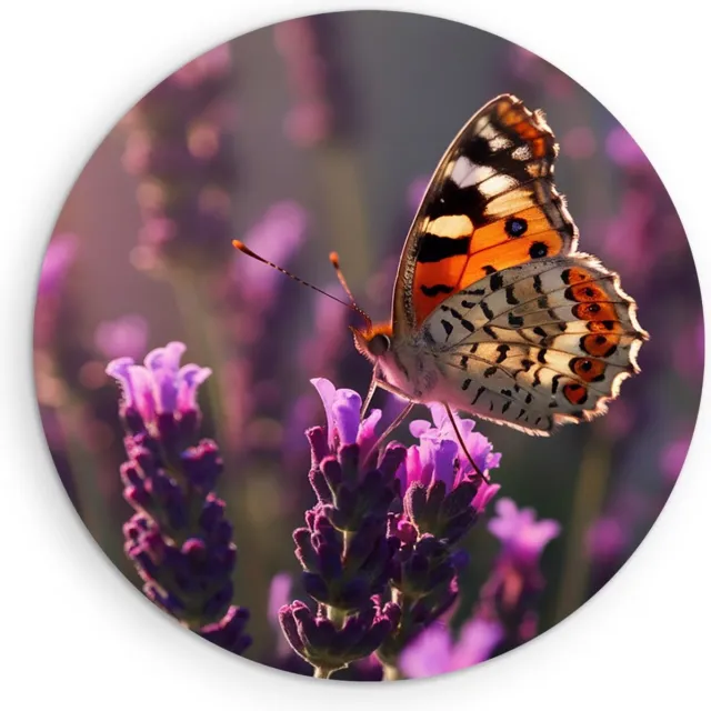 Saammp Muurcirkel Hout -Vlinder op lavendel bloem - Dieren - Ø 30 - Wandcirkel - Wanddecoratie Cirkel - muurdecoratie Woonkamer - Slaapkamer decoratie - Rond Schilderij